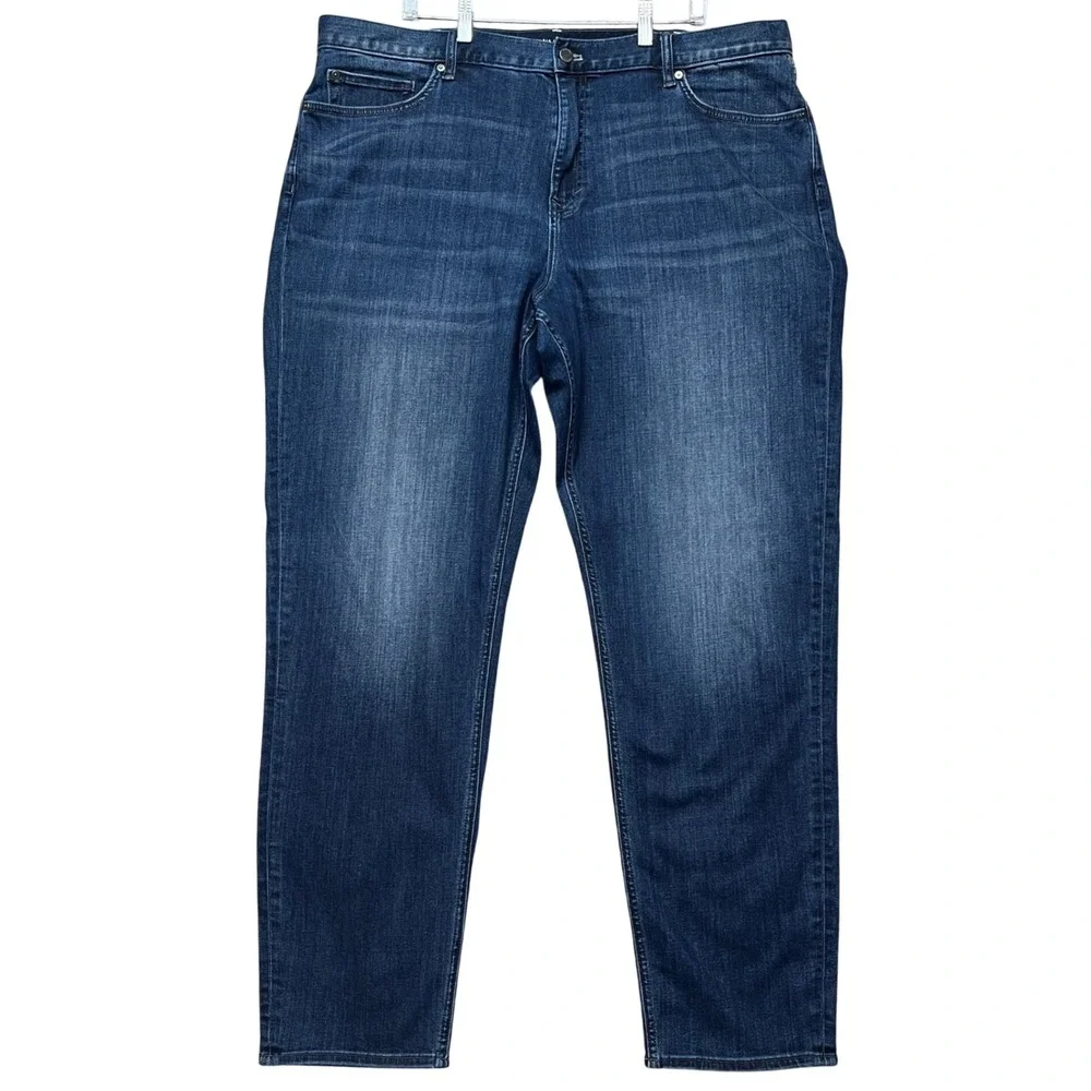 Banana Republic Traveler Jeans Mens 42x34 Dark Wash Taper Fit 5 Pocket Denim EUC